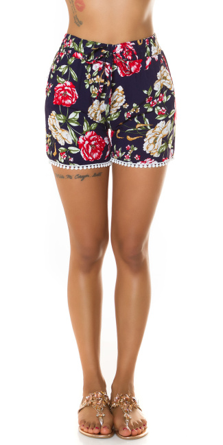 Trendy Summer Shorts with floral print Navy
